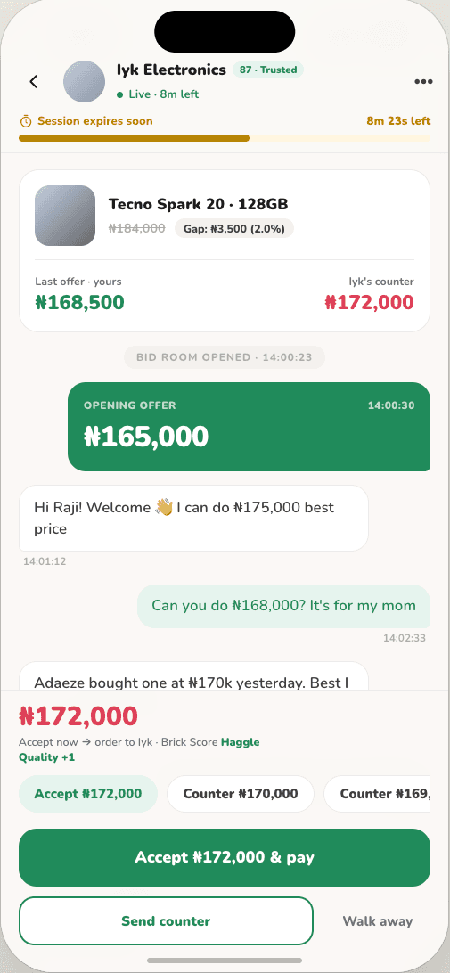 A Bricks Bid Room — sellers competing live on price